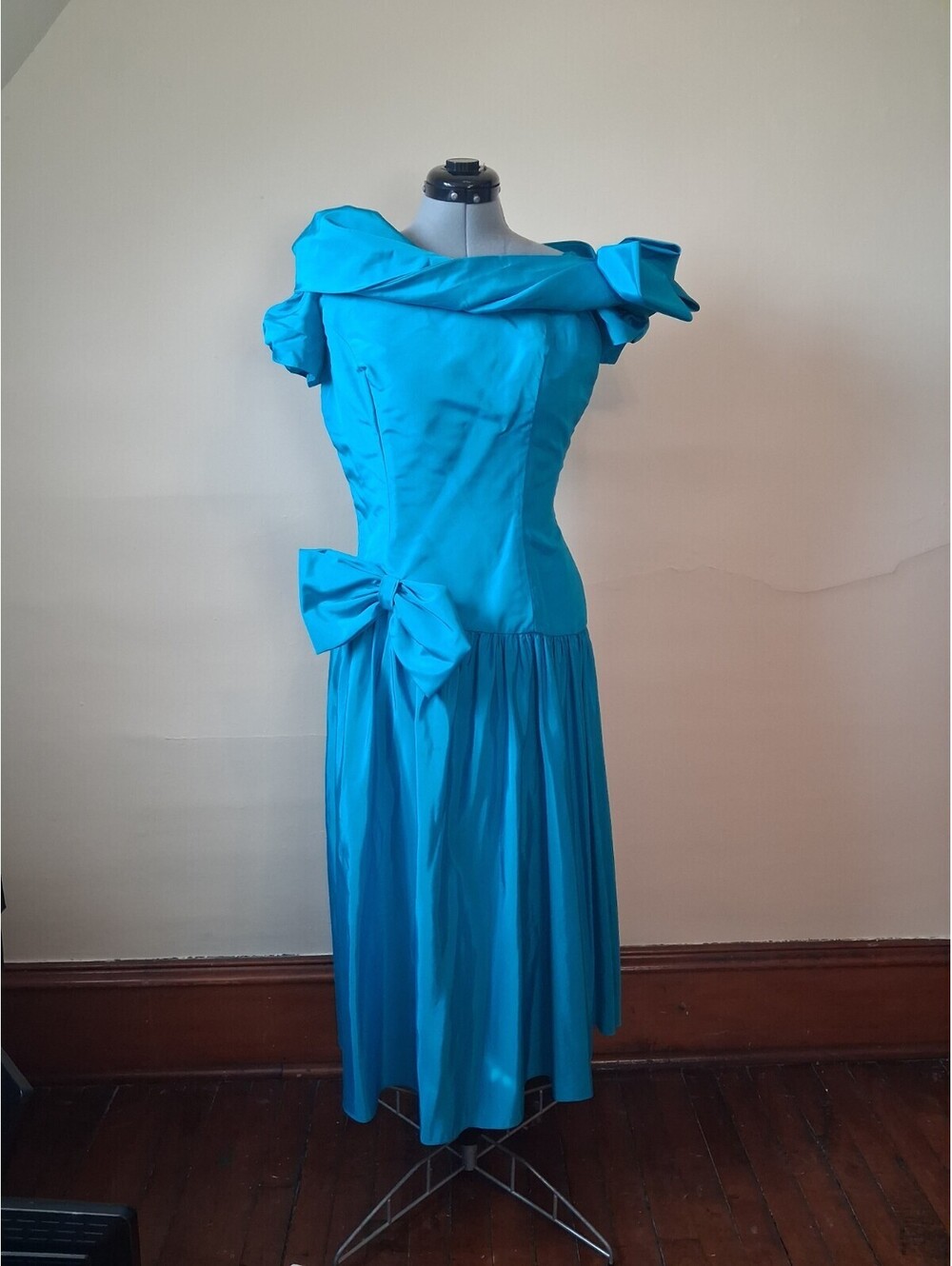 1991 Vintage Formal Dress, Avant Garde Structural Abstract Blue Retro Union Made